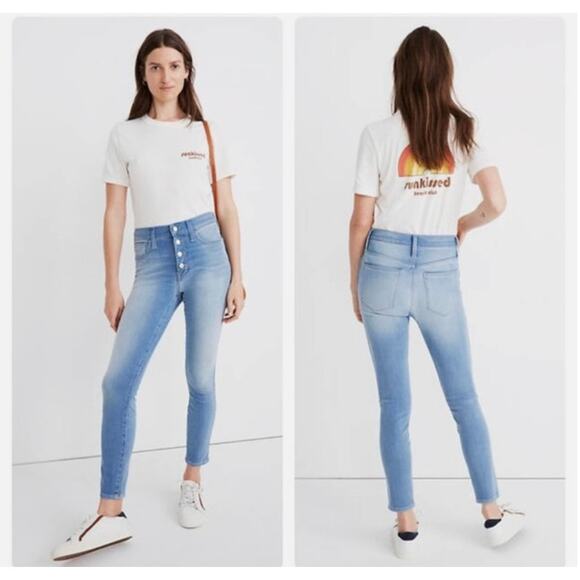 Madewell Button Light Wash Berrington Wash Roadtripper Skinny Leg Jeans 32 - Picture 1 of 12